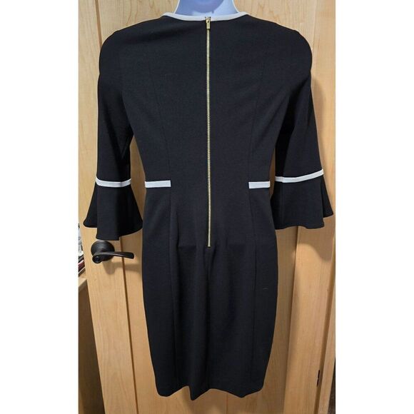 Calvin Klein Black Dress With White Trim & Bell Sleeves whimigoth academia - Picture 4 of 6